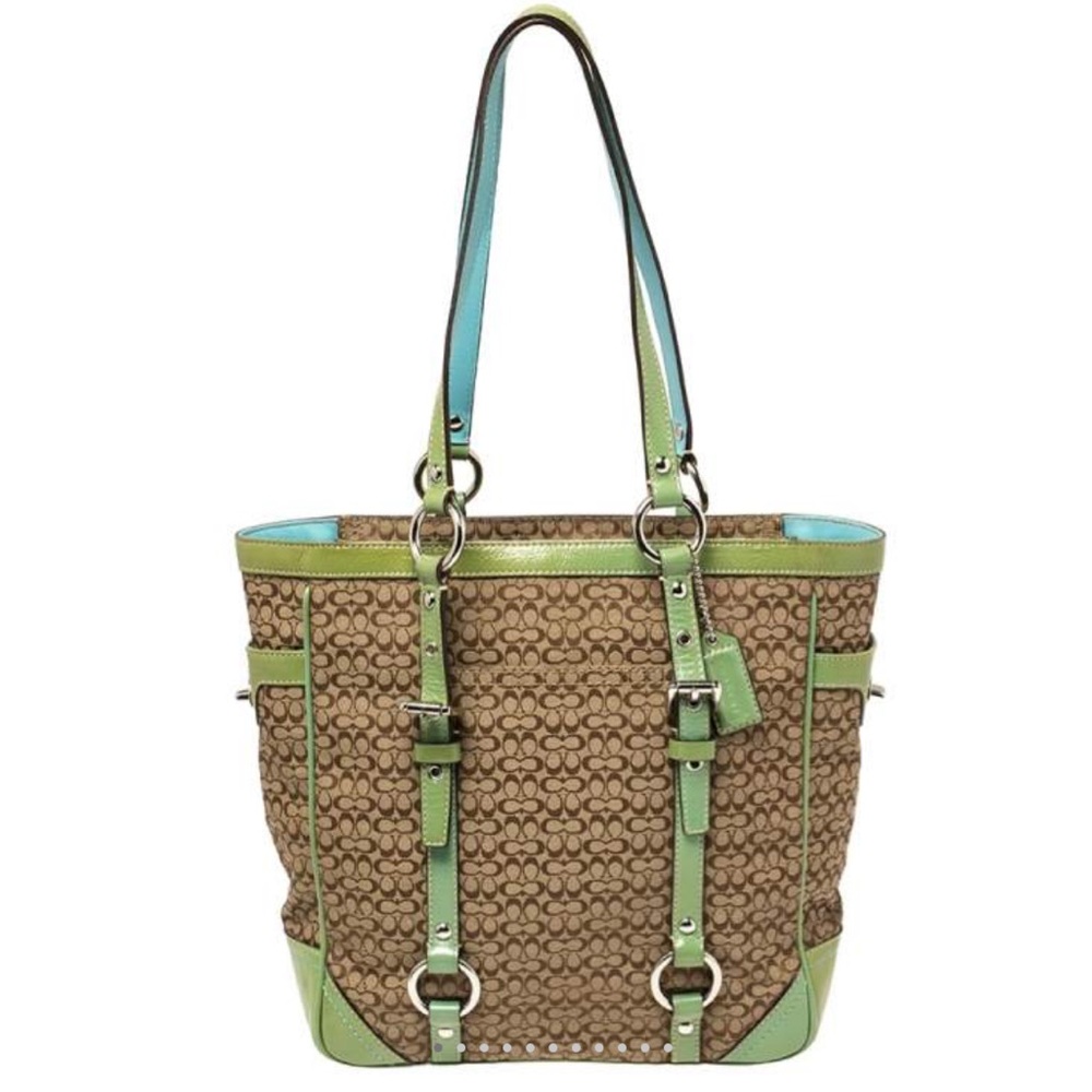 Coach Purse Tan Handbag Beige Blue Green Satchel D0849-F12344 Tote